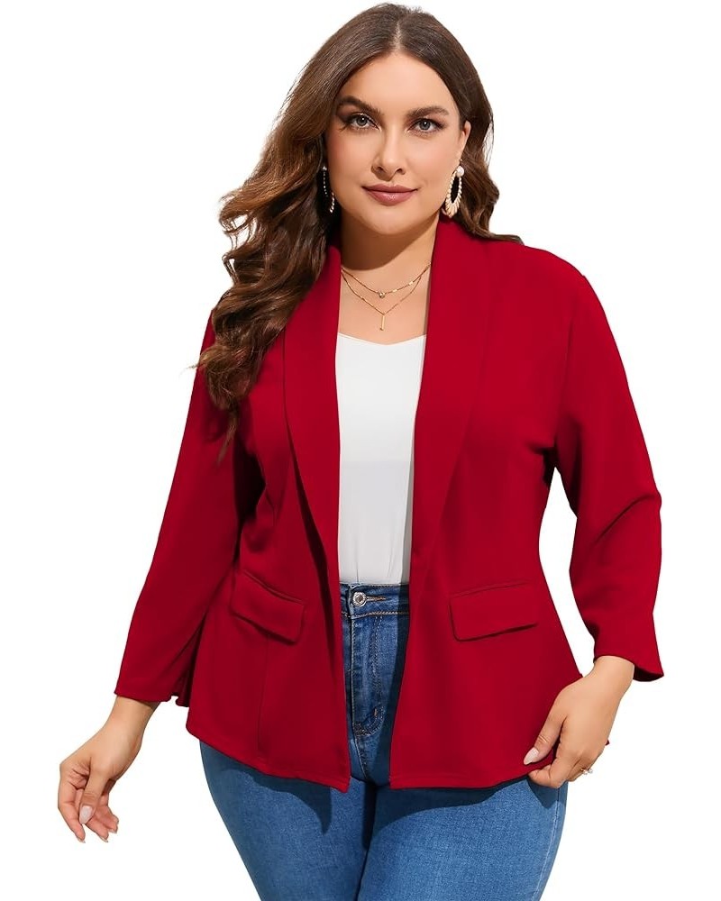 Women's Plus Size Casual Blazers Open Front Work Office Jackets Blazer with Pockets Red $21.60 Blazers