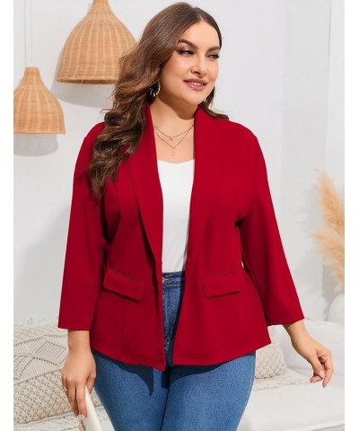 Women's Plus Size Casual Blazers Open Front Work Office Jackets Blazer with Pockets Red $21.60 Blazers