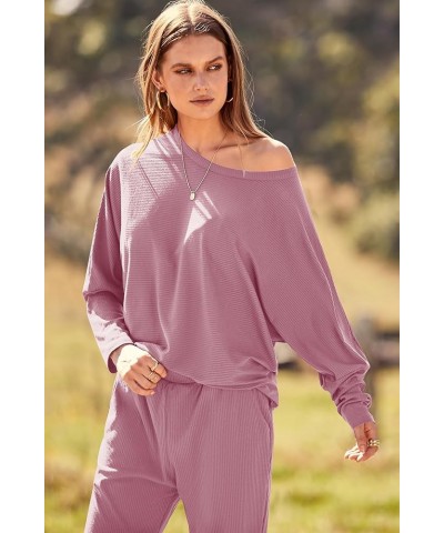 Women's Fashion Outfits 2 Piece Sweatsuit Solid Color Long Sleeve Pullover Long Pants Pink $22.56 Activewear