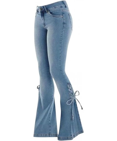 Bell Bottom Jeans for Women 2023 Casual High Rise Split Hem Skinny Jeans Solid Zipper Fly Denim Pants with Pocket Z05light Bl...