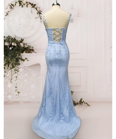 Sweetheart Neck Lace Applique Prom Dresses for Women Long Blue Mermaid Tulle Corset Formal Evening Gowns with Slit 2024 Yello...
