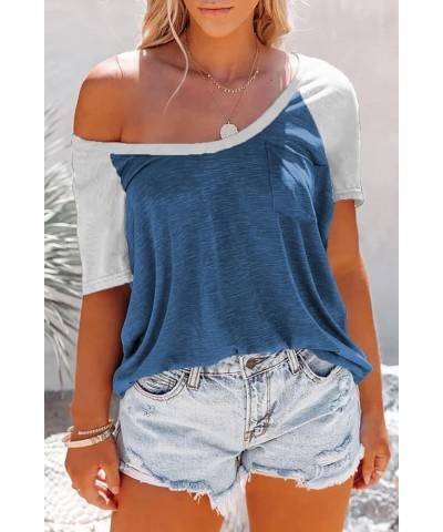 Womens Plus-Size Tops Summer Short Sleeve Shirts Crew Neck Color Block Tees 1X-5X Turquoise $13.50 Tops