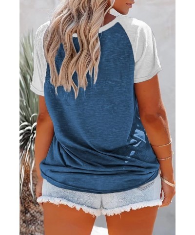 Womens Plus-Size Tops Summer Short Sleeve Shirts Crew Neck Color Block Tees 1X-5X Turquoise $13.50 Tops