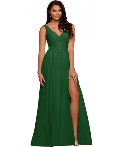 Bridesmaid Dresses Long Chiffon Wedding Guest Dress Pleated V Neck High Slit Backless Prom Formal Gown COO2 Dark Green $29.31...