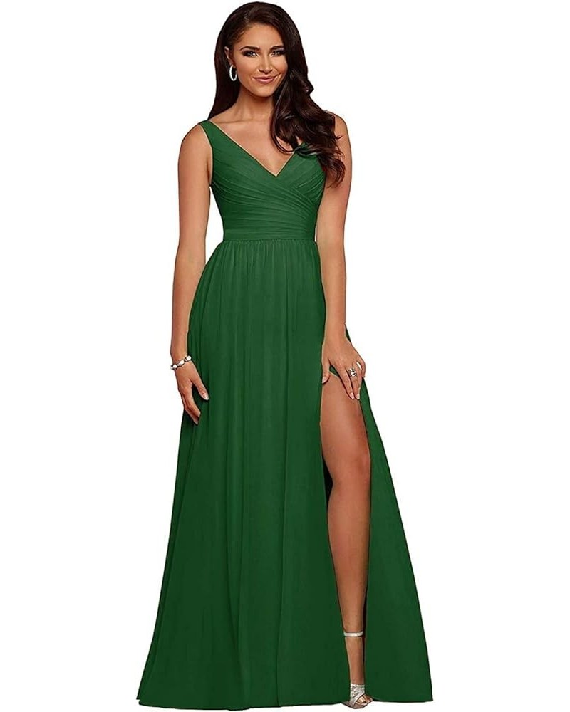 Bridesmaid Dresses Long Chiffon Wedding Guest Dress Pleated V Neck High Slit Backless Prom Formal Gown COO2 Dark Green $29.31...