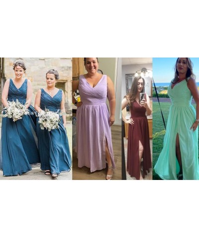 Bridesmaid Dresses Long Chiffon Wedding Guest Dress Pleated V Neck High Slit Backless Prom Formal Gown COO2 Dark Green $29.31...