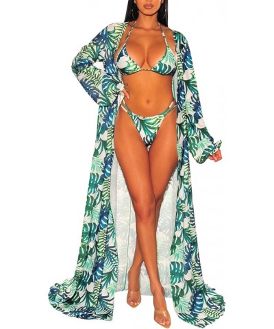 Women's Beach Swimsuit Long Sleeve Cover Up Sexy Mesh Bikini Coverup Flowy Maxi Dress Open Front Robe with Belt Green $16.19 ...