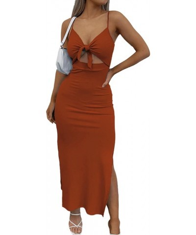 Women's Tie Knot Cut Out Side Split Hem Sleeveless Knit Bodycon Maxi Dress Caramel $20.21 Dresses