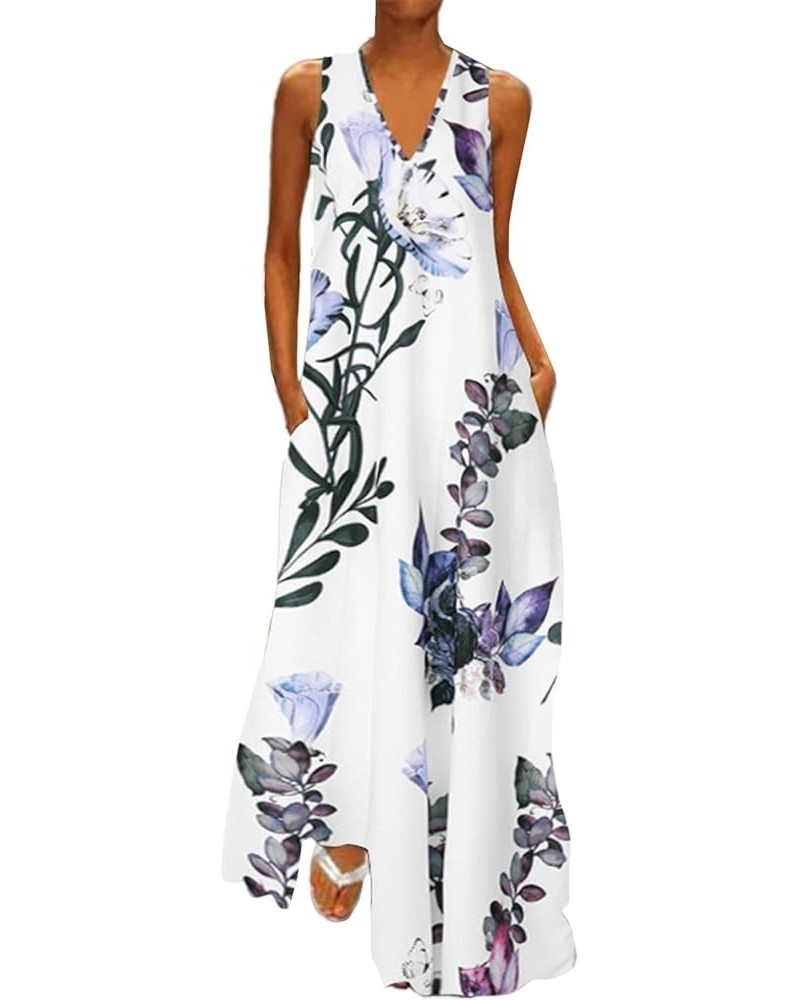 Women Spring Summer Maxi Long Dress Sleeveless Floral Print Boho Casual Loose Beach Party Midi Dresses 3-white $18.72 Dresses