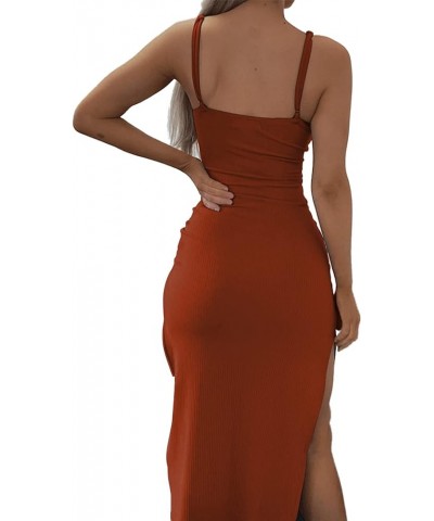 Women's Tie Knot Cut Out Side Split Hem Sleeveless Knit Bodycon Maxi Dress Caramel $20.21 Dresses