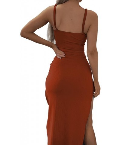 Women's Tie Knot Cut Out Side Split Hem Sleeveless Knit Bodycon Maxi Dress Caramel $20.21 Dresses