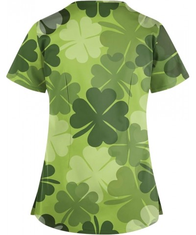 St Patricks Tops 2024 Blouse Womens Plus Size Short Sleeve Fashion Cross V Neck Shirt Double Pockets Tshirts 1-mint Green $9....