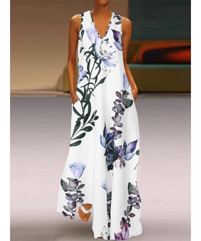 Women Spring Summer Maxi Long Dress Sleeveless Floral Print Boho Casual Loose Beach Party Midi Dresses 3-white $18.72 Dresses