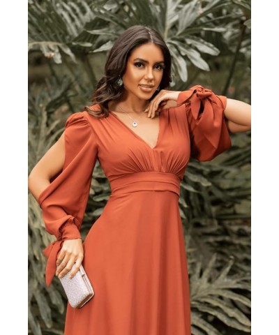 Women's V Neck Bridesmaid Dresses with Sleeves Long Chiffon Ruched Formal Evening Dresses Burgundy $32.00 Dresses