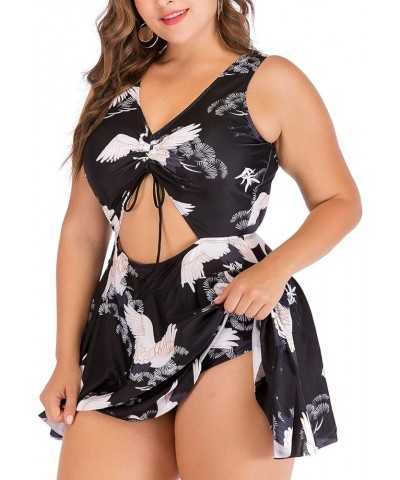 Plus Size Two Piece Swimdress for Women Flowy Swimsuit Tummy Control Tankini Bathing Suits 2X-6X C-black(1pc) $20.29 Swimsuits