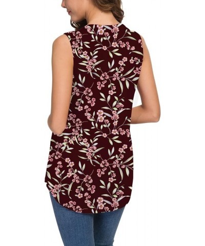 Women's Summer Sleeveless V Neck Casual Tank Tops Blouse Shirts 13 Flower-wine Red-grass $16.19 Tanks