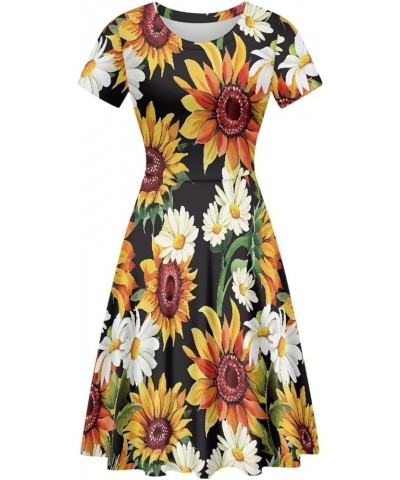 Animal Giraffe Print Dress for Women Sexy Short Vintage A-line Skater Dress for Women Plus Size Sunflower $15.94 Dresses