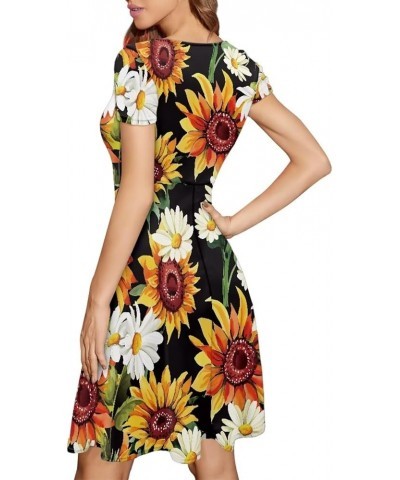 Animal Giraffe Print Dress for Women Sexy Short Vintage A-line Skater Dress for Women Plus Size Sunflower $15.94 Dresses