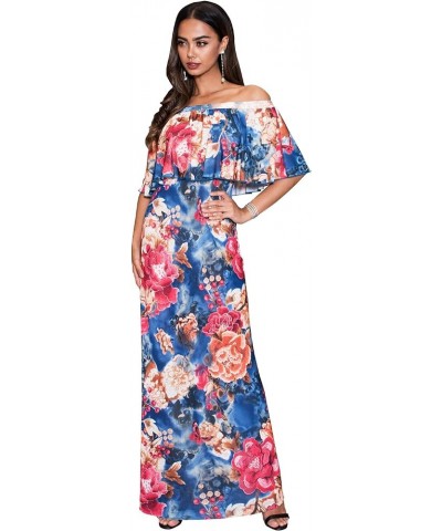 Womens Long Strapless Floral Print Summer Cocktail Maxi Dress Gown Blue & Red $21.57 Dresses