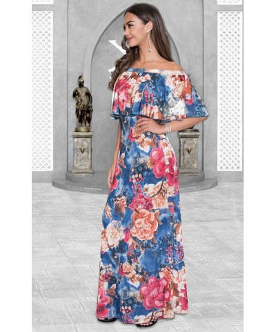 Womens Long Strapless Floral Print Summer Cocktail Maxi Dress Gown Blue & Red $21.57 Dresses