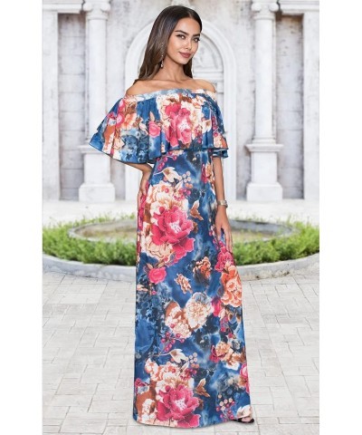 Womens Long Strapless Floral Print Summer Cocktail Maxi Dress Gown Blue & Red $21.57 Dresses