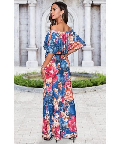 Womens Long Strapless Floral Print Summer Cocktail Maxi Dress Gown Blue & Red $21.57 Dresses