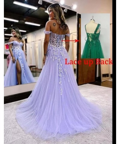 Off The Shoulder Tulle Prom Dress for Women Laces Appliques Sequin A Line Formal Dresses with Slit Royal Blue $35.28 Dresses