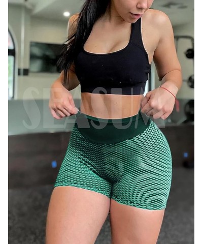 Women Workout Booty Shorts Scrunch Butt Lifting Yoga Shorts High Waist Sports Textured Leggings Anti Cellulite C-mesh Green $...