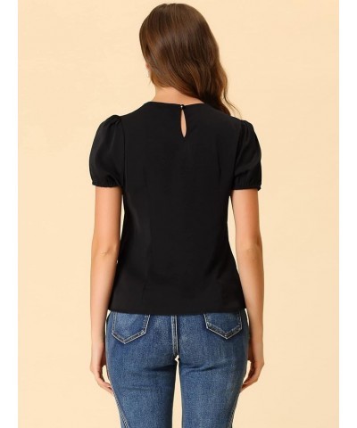 Women's Puff Sleeves Tops Peter Pan Collar Blouse Black $14.25 Blouses