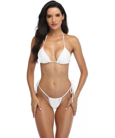 Thong Bikini Swimsuit for Women Brazilian Bottom Triangle Bikinis Top Bathing Suit White $11.00 Swimsuits