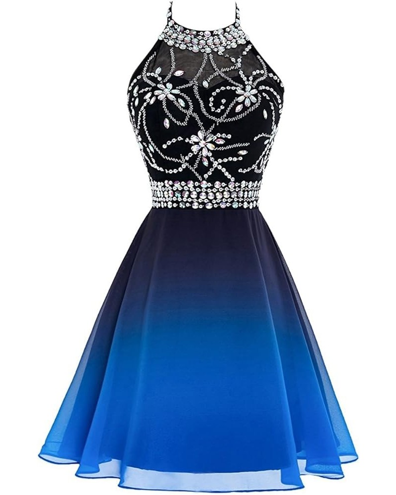 Women's Beaded Halter Neck Short Chiffon Homecoming Party Prom Dress Blue Z30 $40.28 Dresses