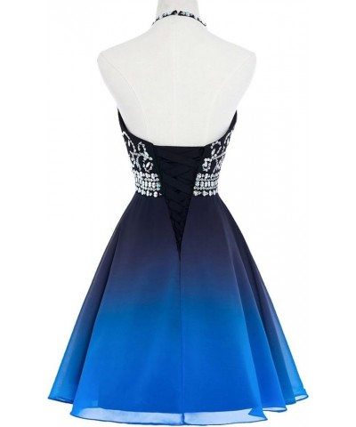 Women's Beaded Halter Neck Short Chiffon Homecoming Party Prom Dress Blue Z30 $40.28 Dresses