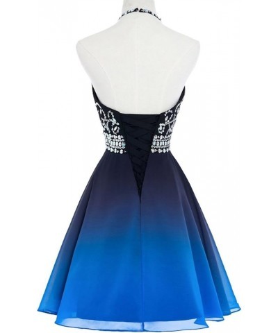 Women's Beaded Halter Neck Short Chiffon Homecoming Party Prom Dress Blue Z30 $40.28 Dresses