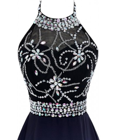 Women's Beaded Halter Neck Short Chiffon Homecoming Party Prom Dress Blue Z30 $40.28 Dresses