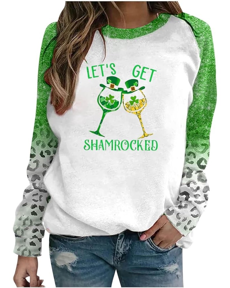 St Patricks Shirts for Women Crewneck Sweatshirts Long Sleeve Graphic Sweatshirt Green Tunic Tops Loose Fit 30 St Patricks Sh...