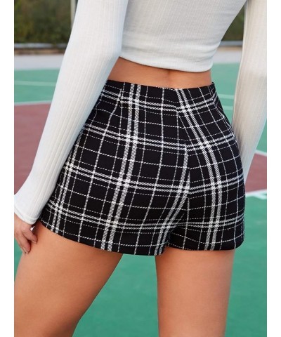 Women's Asymmetrical Wrap Skirts High Waisted Slit Hem Skort Shorts Plaid Black and White $23.00 Skorts