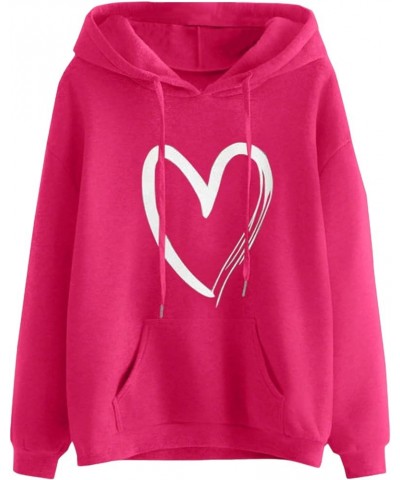 Women's Plus Size Hoodies Heart Print Drawstring Long Sleeve Pullover Sweatshirt with Pocket Hotpink Heart $16.28 Hoodies & S...