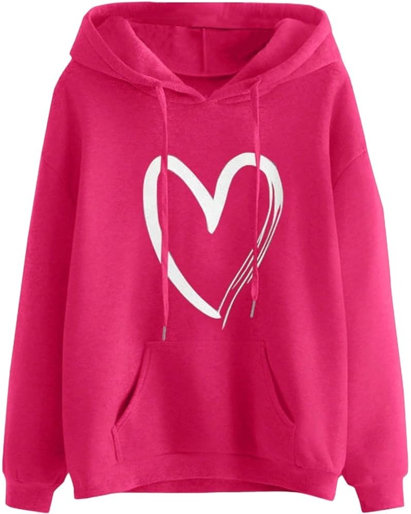 Women's Plus Size Hoodies Heart Print Drawstring Long Sleeve Pullover Sweatshirt with Pocket Hotpink Heart $16.28 Hoodies & S...