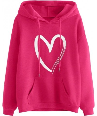 Women's Plus Size Hoodies Heart Print Drawstring Long Sleeve Pullover Sweatshirt with Pocket Hotpink Heart $16.28 Hoodies & S...