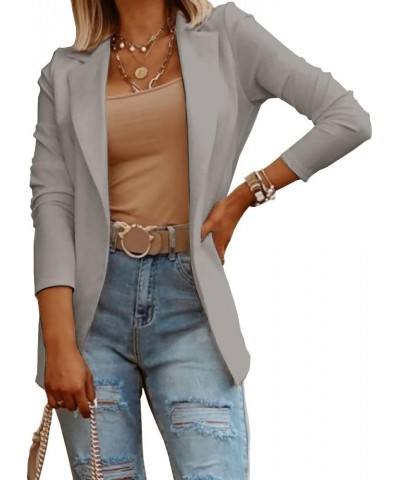 Womens Casual Long Sleeve Blazers Solid Color Knit Blazer Work Office Open Front Blazer Jacket Grey $24.97 Blazers