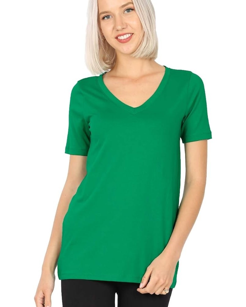 Women's Casual Summer Solid Basic Cotton Short Sleeve V-Neck T-Shirts Tops Kelly Green $10.77 T-Shirts