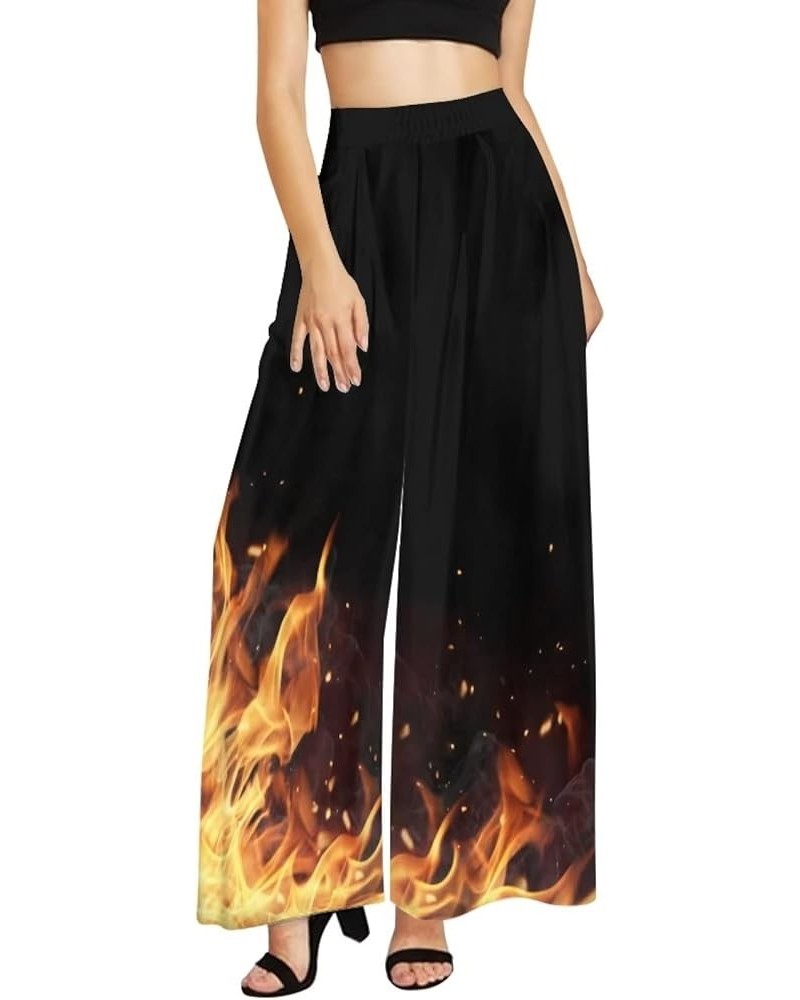 Womens High Waist Casual Wide Leg Palazzo Pants Trousers Size XS-6XL Fire Flame $15.05 Pants