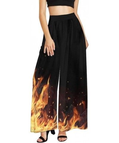 Womens High Waist Casual Wide Leg Palazzo Pants Trousers Size XS-6XL Fire Flame $15.05 Pants