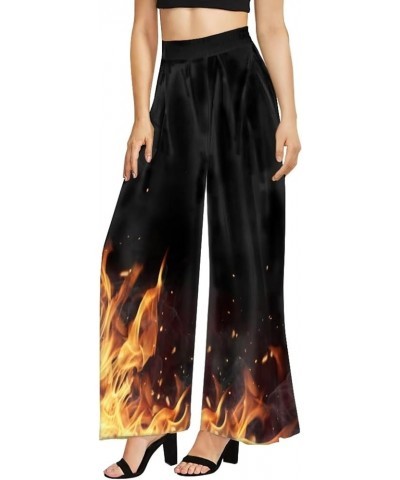 Womens High Waist Casual Wide Leg Palazzo Pants Trousers Size XS-6XL Fire Flame $15.05 Pants