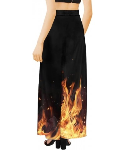 Womens High Waist Casual Wide Leg Palazzo Pants Trousers Size XS-6XL Fire Flame $15.05 Pants