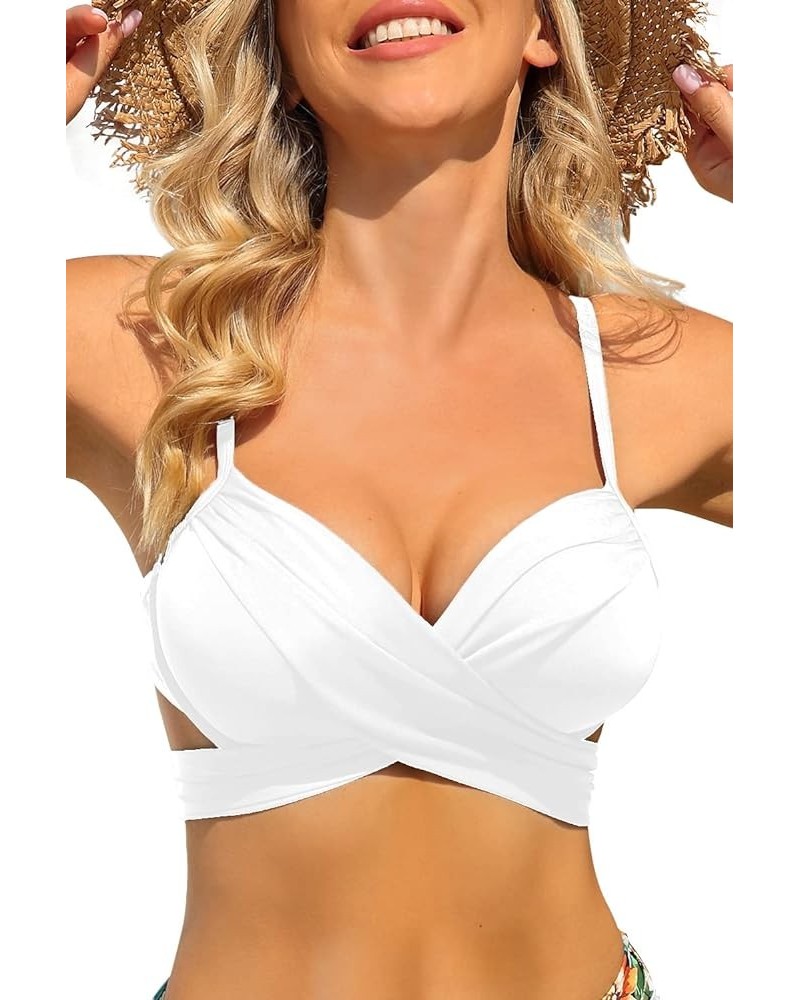 Women's Supportive Wrap Bandage Spaghetti Straps Underwire Molded Pads Push Up Bikini Swim Top White $16.95 Swimsuits