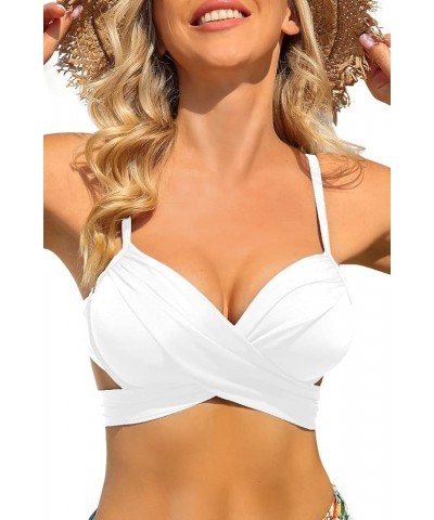 Women's Supportive Wrap Bandage Spaghetti Straps Underwire Molded Pads Push Up Bikini Swim Top White $16.95 Swimsuits