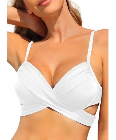 Women's Supportive Wrap Bandage Spaghetti Straps Underwire Molded Pads Push Up Bikini Swim Top White $16.95 Swimsuits