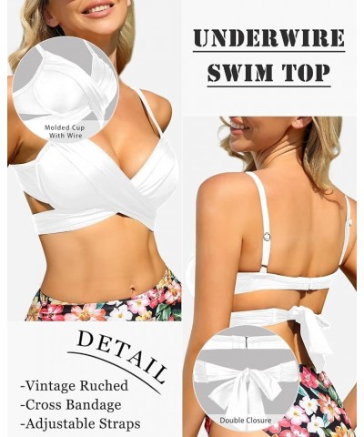 Women's Supportive Wrap Bandage Spaghetti Straps Underwire Molded Pads Push Up Bikini Swim Top White $16.95 Swimsuits