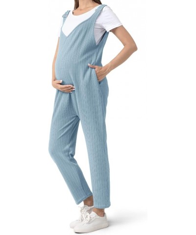 Ribbed Knit Maternity Jumpsuits Overalls Pants Fall Winter V Neck Casual Fit Clothes for Women with Pockets 1-grayish Blue $2...